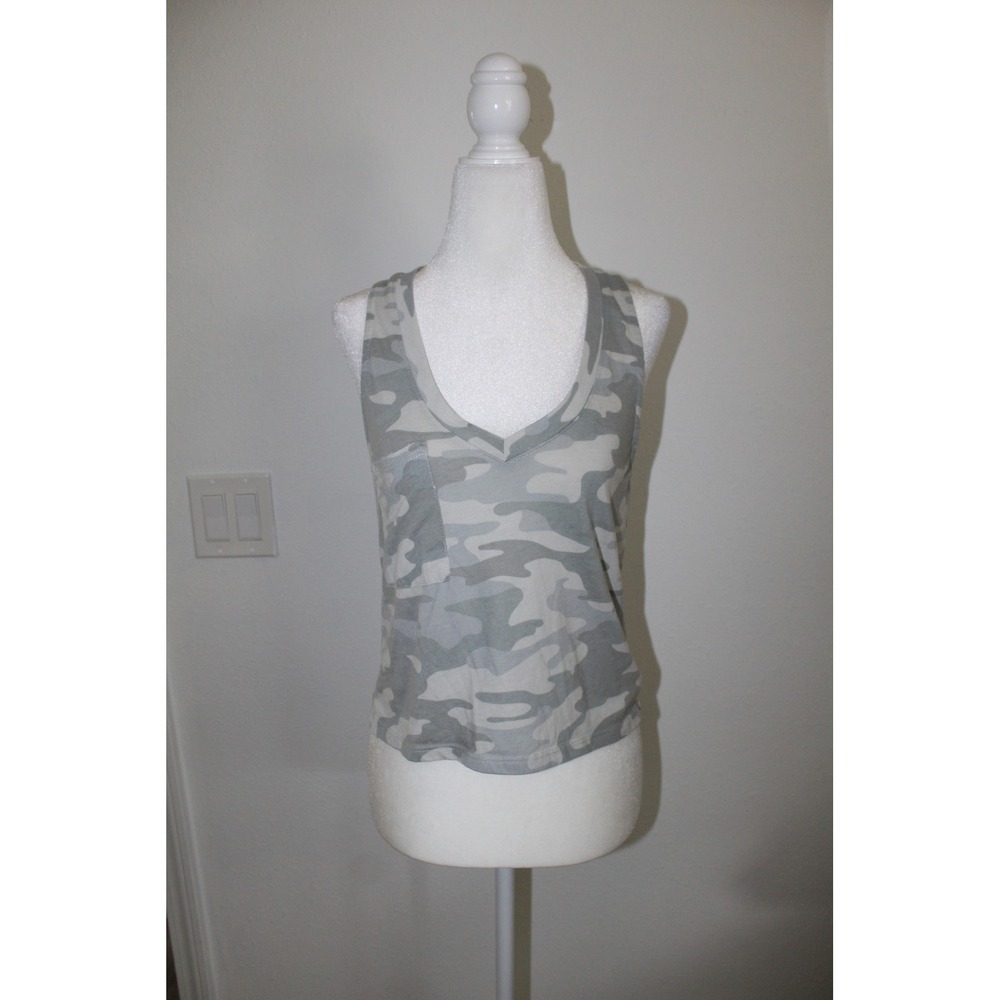 Z Supply Women's Grey Camo V-Neck Pocket Tank Top Sleeveless Casual Small